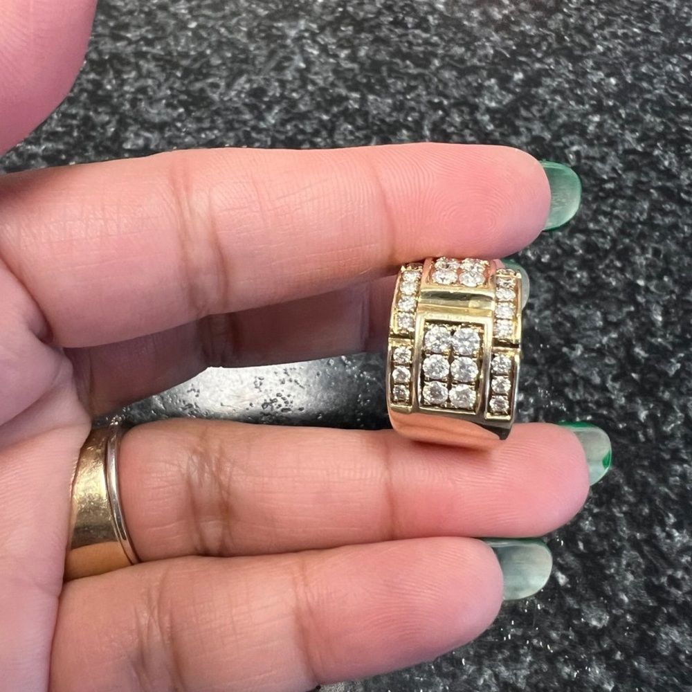 Wide band solid gold natural diamond ring - Picture 2 of 10